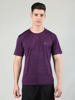 CHKOKKO Self Design Men Round Neck Purple T-Shirt