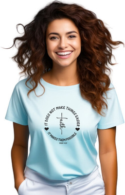 Witty Curls Printed Women Round Neck Blue T-Shirt