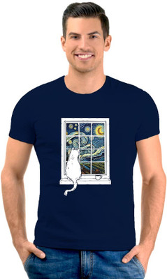 montae Graphic Print Men Round Neck Dark Blue T-Shirt