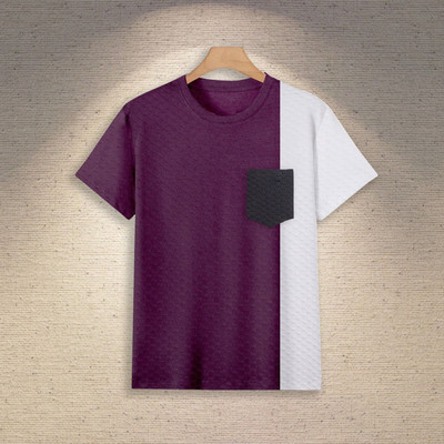 TANNU FAB Self Design Men Boat Neck Purple T-Shirt