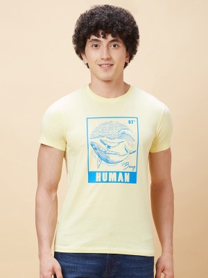 BEING HUMAN Printed, Typography Men Round Neck Yellow T-Shirt