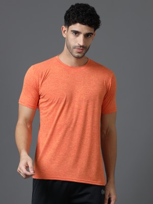 AR AURA Self Design Men Round Neck Orange T-Shirt