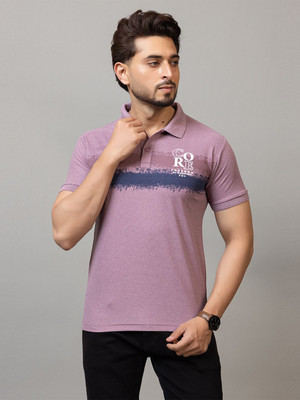 Expert Choice Striped Men Polo Neck Purple T-Shirt