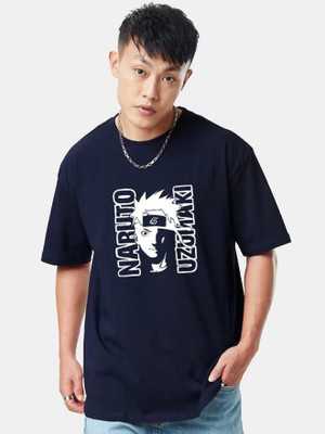 Organic Chics Graphic Print Men Round Neck Navy Blue T-Shirt