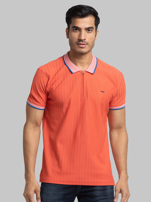 PARK AVENUE Colorblock Men Polo Neck Orange T-Shirt