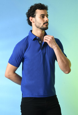 PRINTCULTR Solid Men Polo Neck Blue T-Shirt
