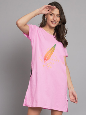 AD FASHION Printed Women Round Neck Pink T-Shirt