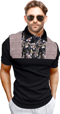dhaari by unique creation Printed Men Polo Neck Black T-Shirt