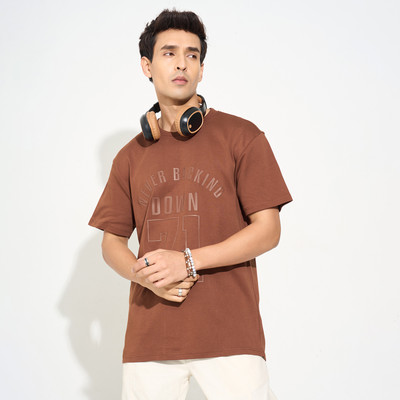 Street 808 by Pantaloons Solid Men Round Neck Brown T-Shirt