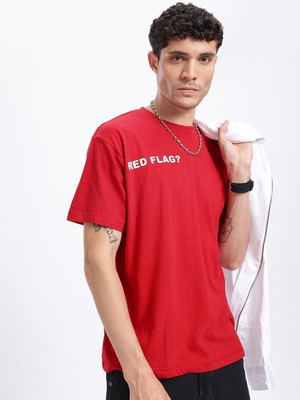 Glitchez Solid Men Round Neck Red T-Shirt