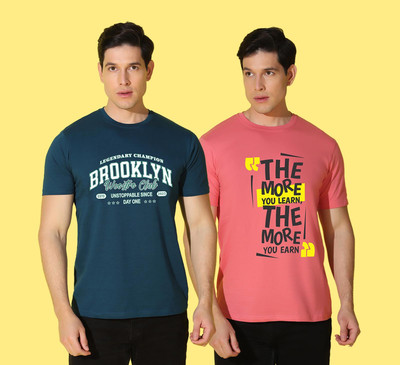 WOOSTRO Typography, Solid Men Round Neck Blue, Pink T-Shirt