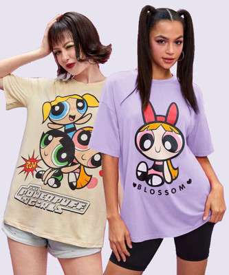 THE POWER PUFF GIRLS by DreamBe Printed Women Round Neck Multicolor T-Shirt