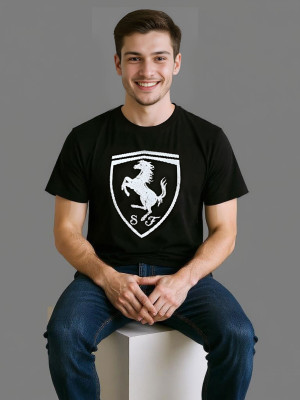 Fashion Fusion Graphic Print Men Round Neck Black T-Shirt