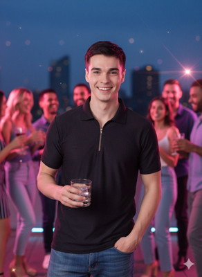 clostyle Solid Men Polo Neck Black T-Shirt