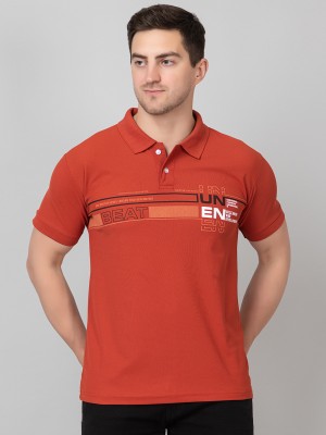 Zeffit Typography Men Polo Neck Brown T-Shirt