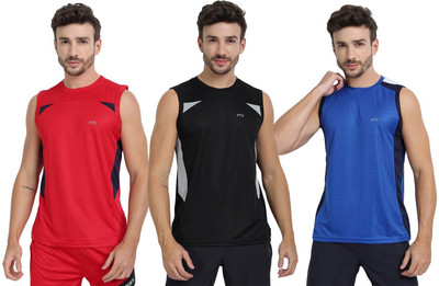 FTX Colorblock Men Round Neck Red, Blue, Black T-Shirt