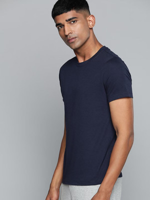 OrrganicChics Solid Men Round Neck Navy Blue T-Shirt