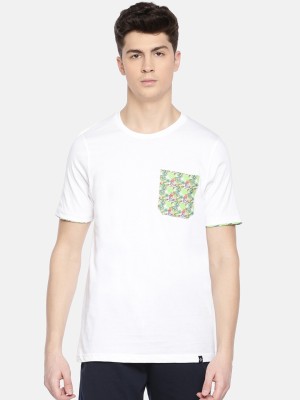 Dollar Solid Men Round Neck White T-Shirt