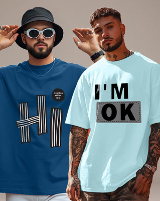 AOOSH Graphic Print Men Round Neck Dark Blue, Light Blue T-Shirt
