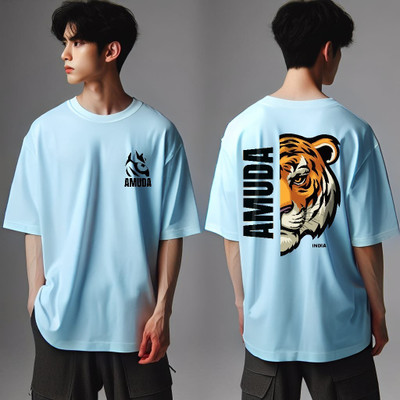 Pling Bling Abstract Men Round Neck Blue T-Shirt
