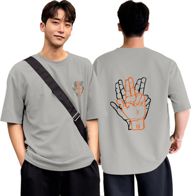 Happy Khajana Printed Men Round Neck Grey T-Shirt