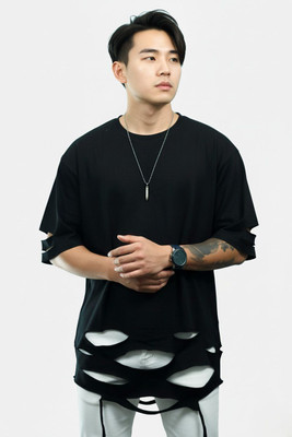 Ajworld Solid Men Round Neck Black T-Shirt