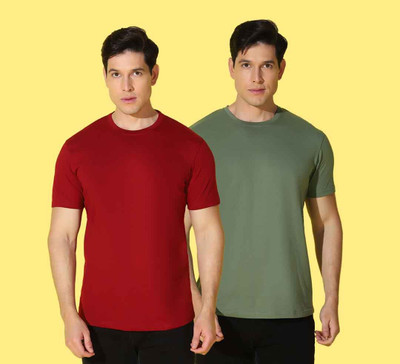 WOOSTRO Solid, Printed Men Round Neck Red, Green T-Shirt