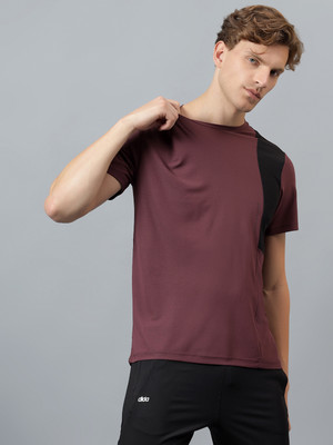 DIDA Solid Men Round Neck Brown T-Shirt