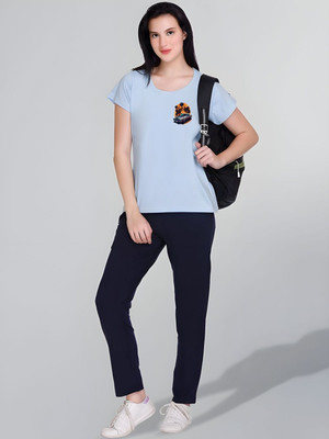 SZN Graphic Print Women Round Neck Light Blue T-Shirt