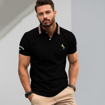 Leriya Fashion Solid Men Polo Neck Black T-Shirt