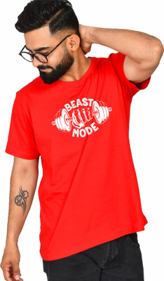 Burundi Blu Printed, Typography Men Round Neck Red T-Shirt