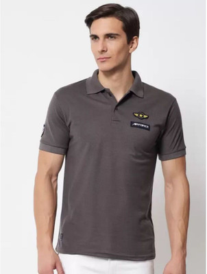 BLACK BLINK Solid Men Polo Neck Grey T-Shirt