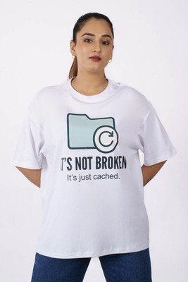 Bandar Baant Graphic Print, Printed, Typography Women Round Neck White T-Shirt