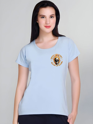 SZN Graphic Print Women Round Neck Light Blue T-Shirt