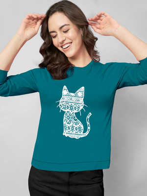 ink free fashion Printed Women Round Neck Dark Green T-Shirt