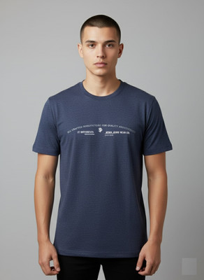 SAND PIPER Solid Men Round Neck Navy Blue T-Shirt