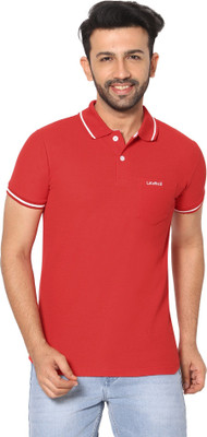 LA'eNviE Solid Men Polo Neck Red T-Shirt