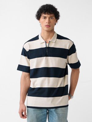 The Souled Store Striped Men Polo Neck Multicolor T-Shirt