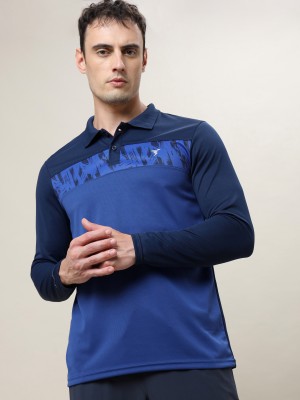 TECHNOSPORT Printed Men Polo Neck Navy Blue T-Shirt