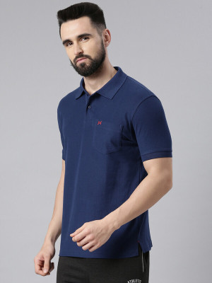 Force NXT Solid Men Polo Neck Blue T-Shirt