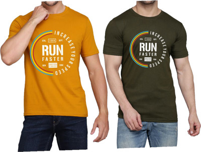 WOOSTRO Graphic Print Men Round Neck Yellow, Dark Green T-Shirt