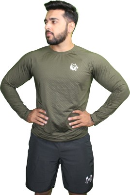 Adrunaline Fit Solid Men Round Neck Dark Green T-Shirt