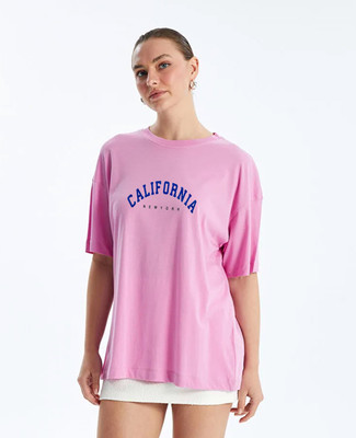 AMEVI Printed Women Round Neck Pink T-Shirt