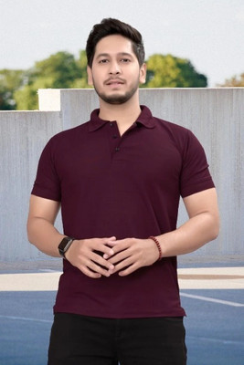 ShreeRangam Enterprise Solid Men Polo Neck Maroon T-Shirt