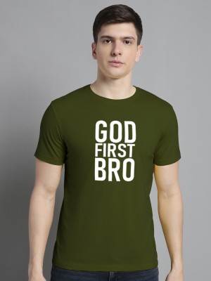 FBAR Printed, Typography Men Round Neck Dark Green T-Shirt