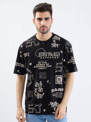 Spykar Printed Men Round Neck Black T-Shirt