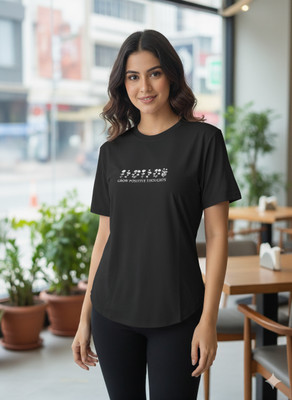 MYo2 Printed Women Round Neck Black T-Shirt