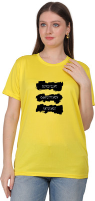 Mantratees Graphic Print Women Round Neck Yellow T-Shirt