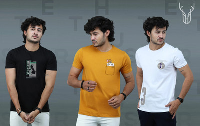 t-hustler Graphic Print Men Round Neck Black, Yellow, White T-Shirt