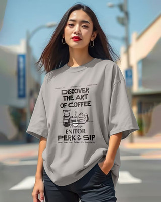 Vylo Graphic Print Women Round Neck Grey T-Shirt